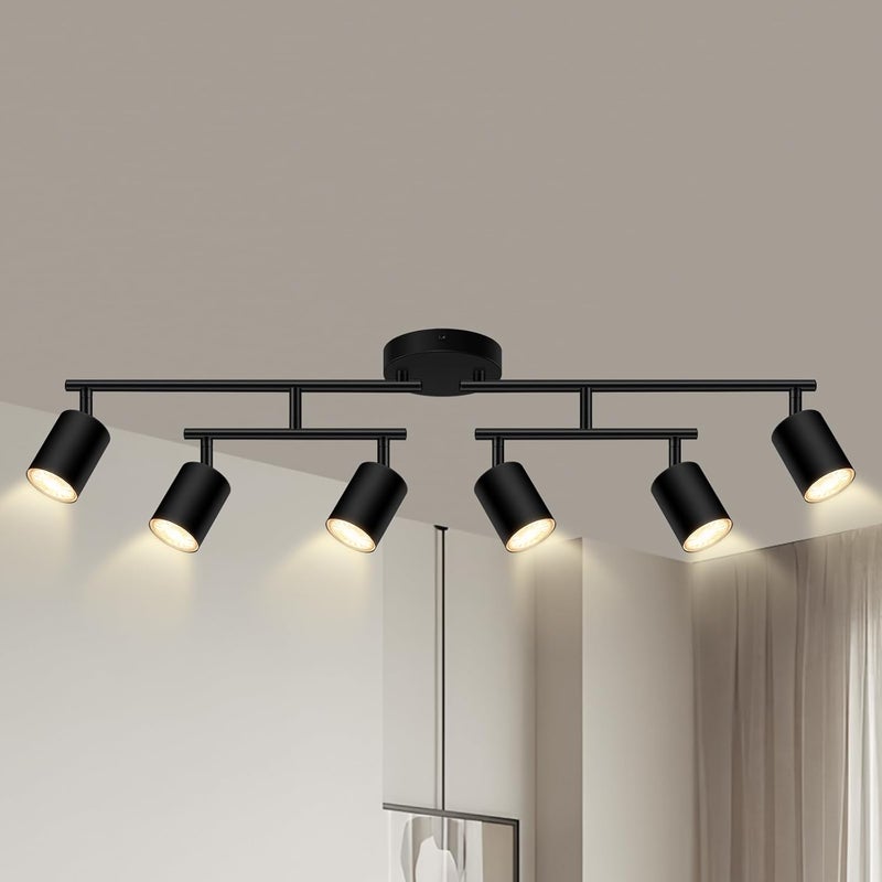 AUQUEE 6 Light Track Lighting Fixtures Ceiling, Matte Black Kichen Track Lighting Fixtures with Rotatable Light Heads, Upgrade Light Poles, Modern LED Sopt Lights for Kitchen/Hallway, No GU10 Bulb - Image 1